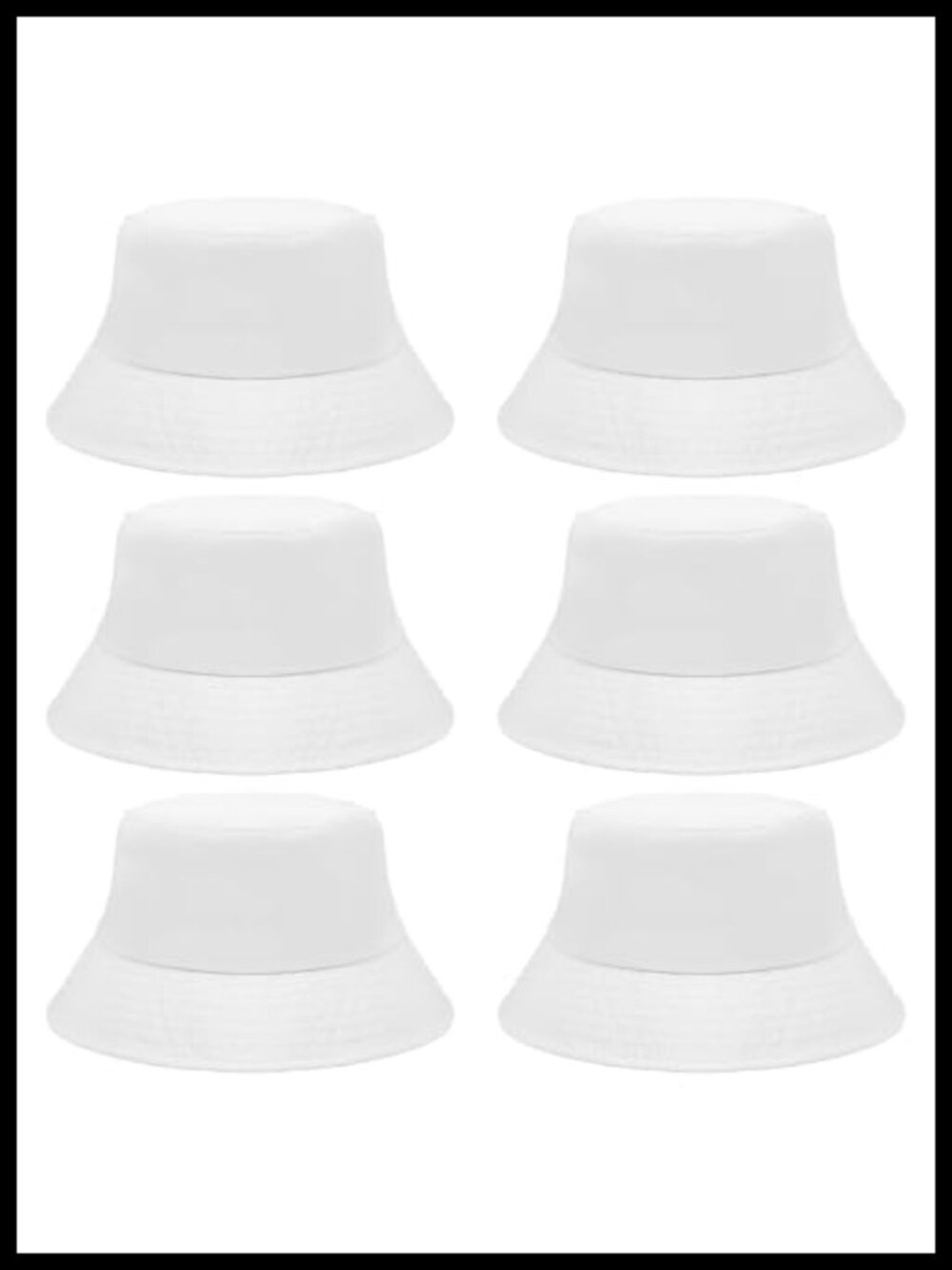 6 Pack White Blank Bucket Hats for Women Men Beach Sun Party DIY Sublimation